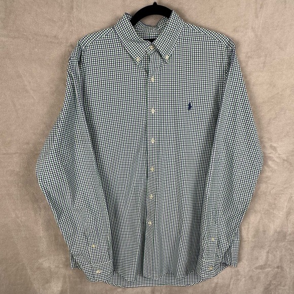 Ralph Lauren Shirt Mens Large Blue Green Plaid Button Down Long Sleeve Casual - Picture 1 of 14